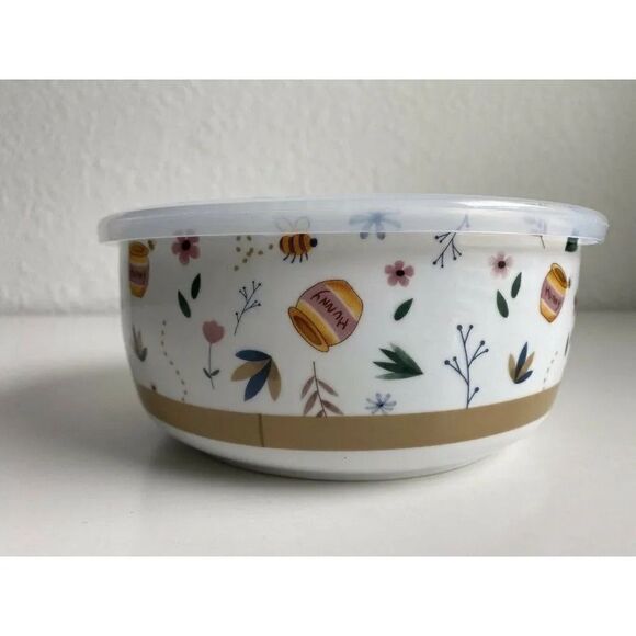 Disney Winnie The Pooh Honey Pot Flowers Pressure Lid Food Container Bowl NEW - Picture 6 of 8